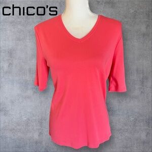 Chico's Pink Fitted 3/4 Sleeve T-Shirt